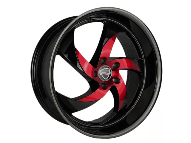 22X9.5 6-139.7 ET24 CB87.1 GLOSS BLACK CANDY RED CENTER GLOSS BLACK LIP DANGER DISASTER