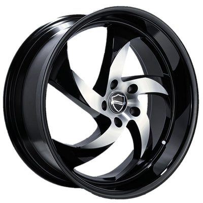 22X9.5 5-115 ET15 CB73.1 GLOSS BLACK MACHINE CENTER MACHINE LIP DANGER DISASTER