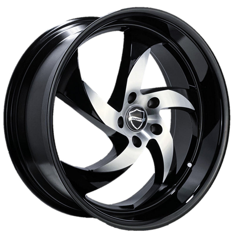 22X9.5 5-115 ET15 CB73.1 GLOSS BLACK MACHINE CENTER MACHINE LIP DANGER DISASTER