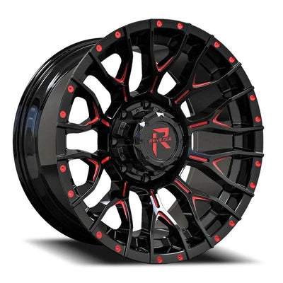 20X10 8-170 ET-19 CB125.2 BLACK AND RED MILLED RV201 REVENGE