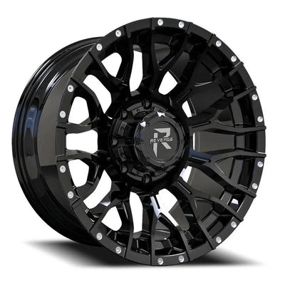 20X10 8X180 ET-19 CB125.2 GLOSS BLACK WITH DOTS RV201 REVENGE