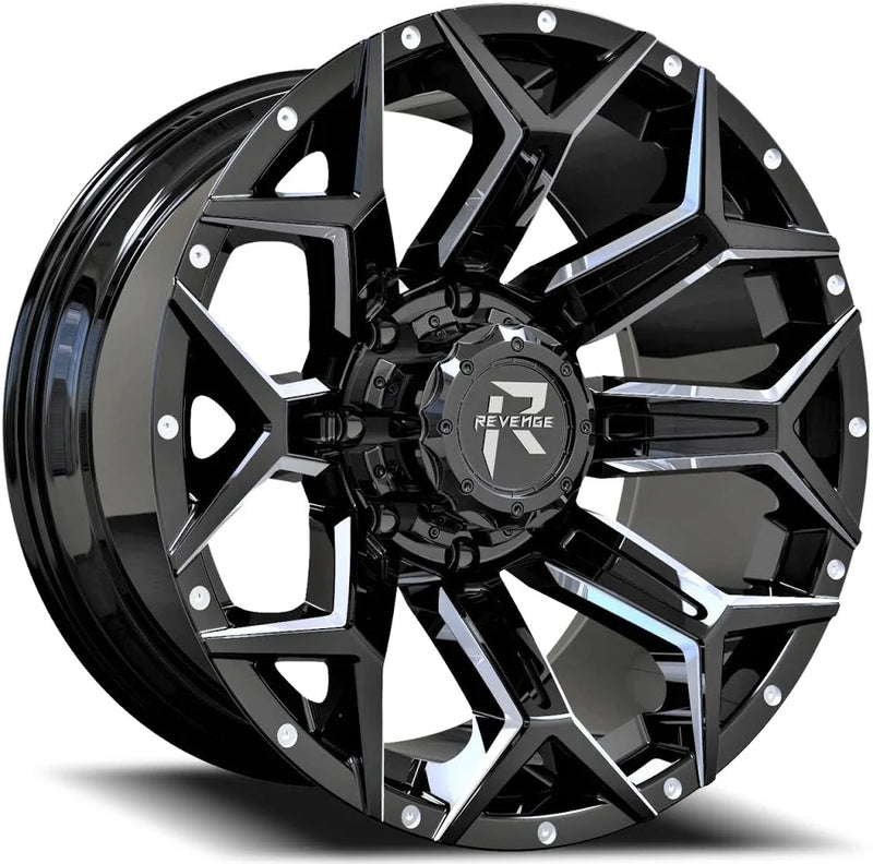 20X10 6X135/139.7 ET-19 CB108 BLACK AND MILLED RV202 REVENGE