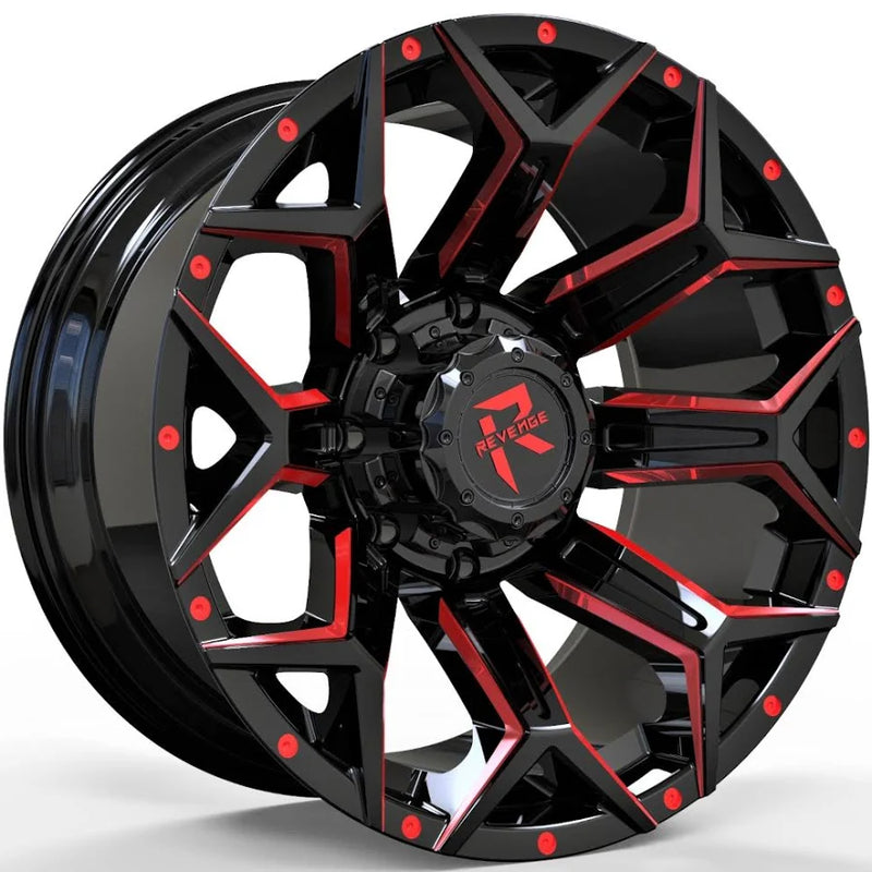 20X10 8X165.1 ET-19 CB125.2 BLACK AND RED MILLED RV202 REVENGE
